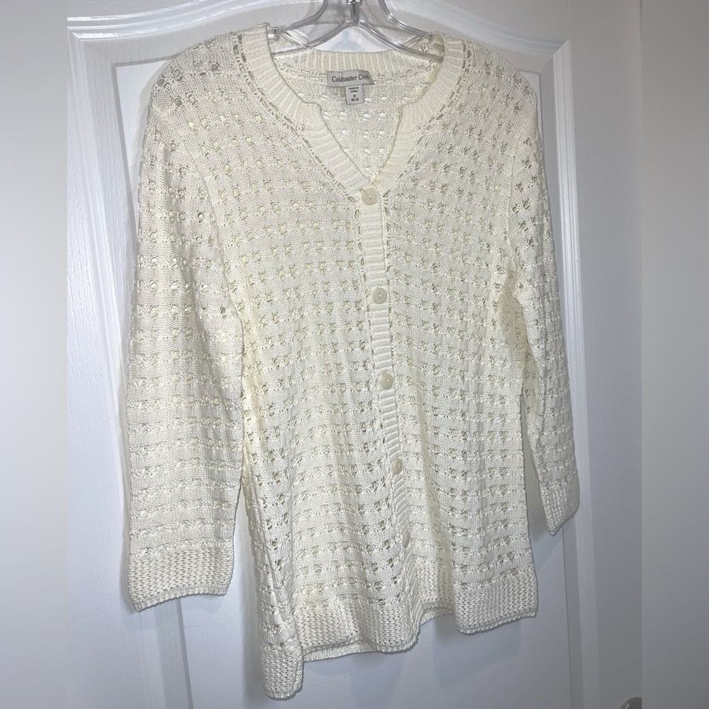 Coldwater Creek Women's Cream Cardigan Sweater Medium
